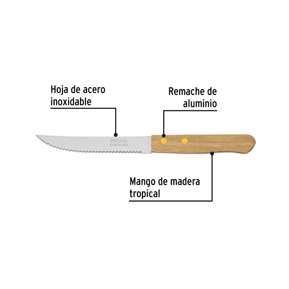 Cuchillo para asado con sierra mango madera 5 in