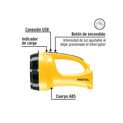 Linterna recargable 200 lumenes Pretul