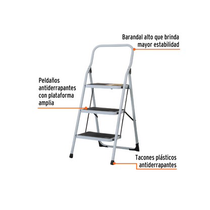 Escalera tubular 3 peldaños Pretul