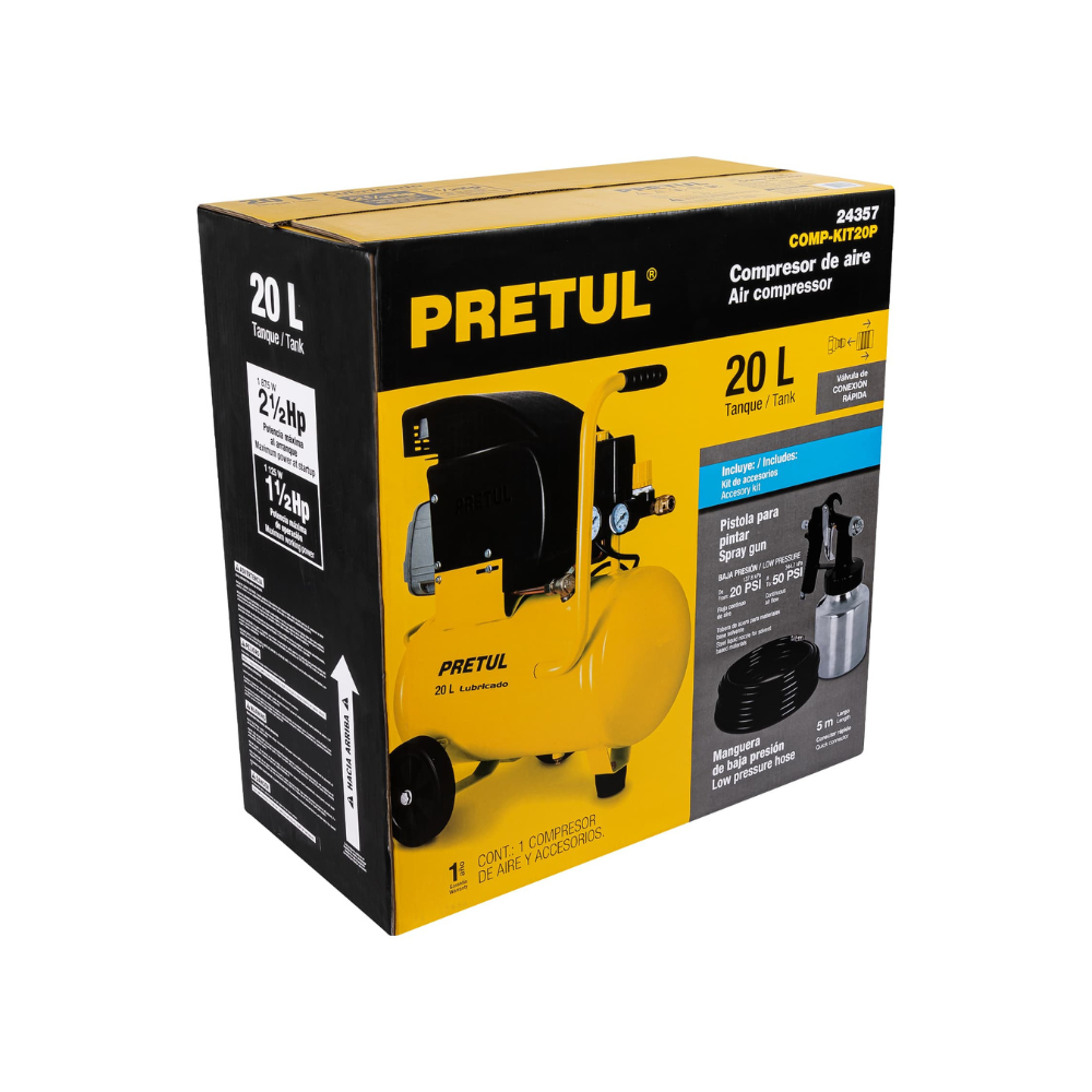 Kit compresor 20L manguera PVC y pistola