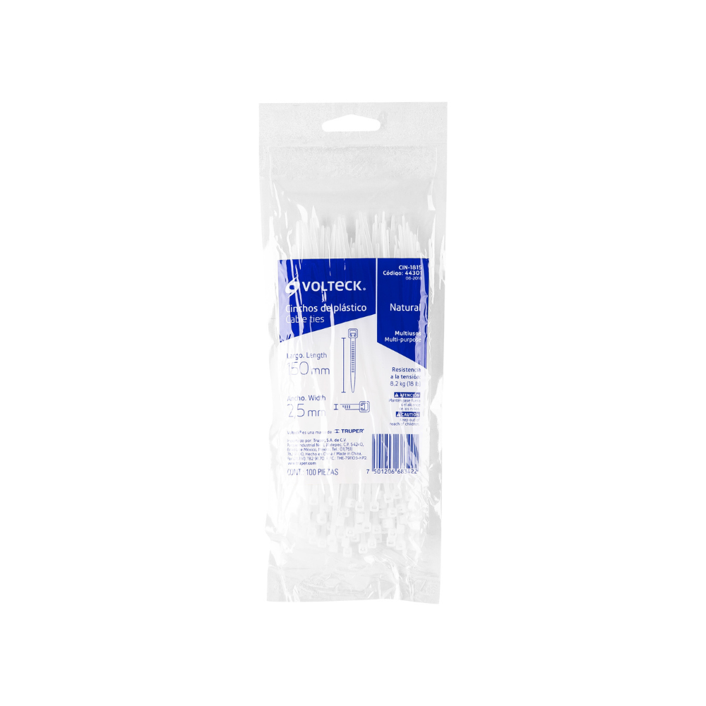 Cincho plastico 18 lb 15 cm bolsa con 100 pzas