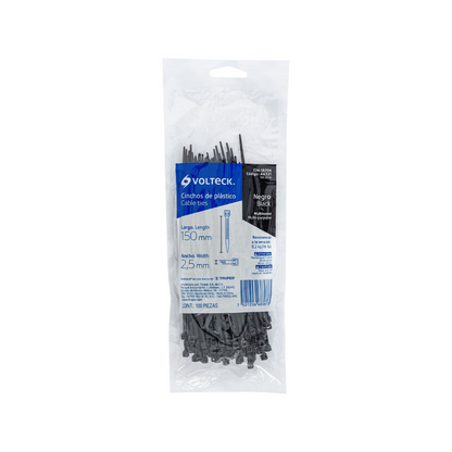 Cincho plastico 18 lb 15 cm negro bolsa con 100 pzas