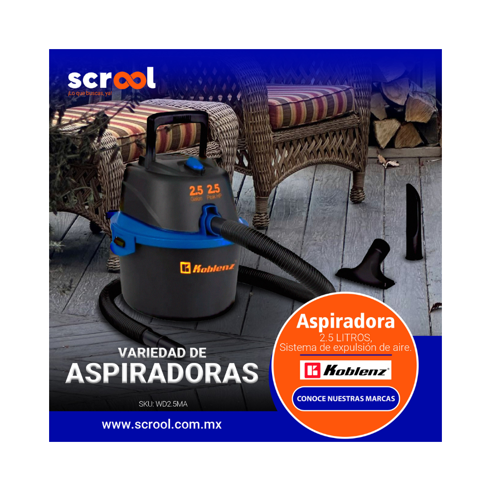 Aspiradora Koblenz WD-2.5 MA Seco-Mojado, 2.5 Galones