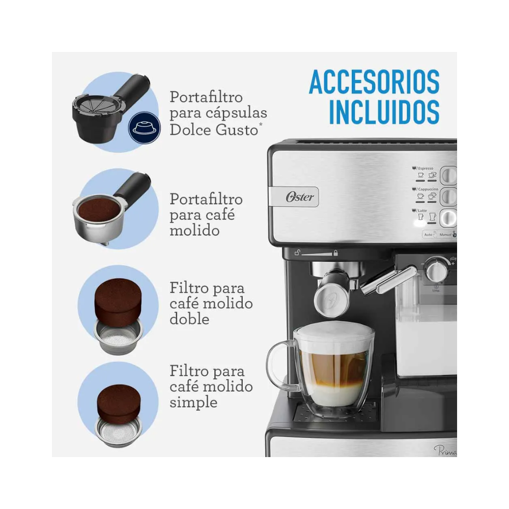 Cafetera Automática Espresso Oster Prima Latte, Plata