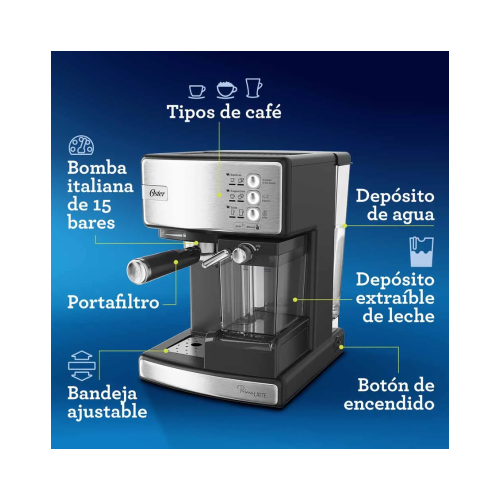Cafetera Automática Espresso Oster Prima Latte, Plata