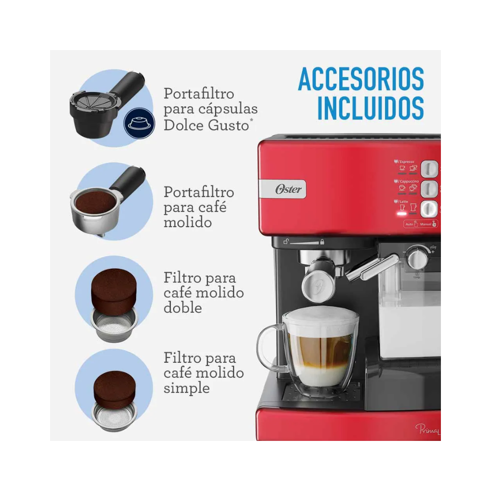 Cafetera Automática Espresso Oster Prima Latte, Rojo